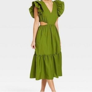 A New Day‎ Green Flutter Sleeve Cut Out Dress-Size Small. NWT